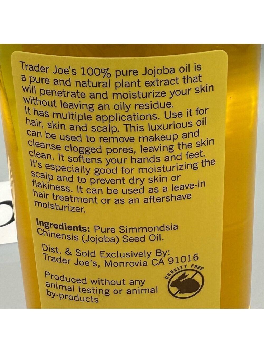 Trader Joe's Spa 100% Pure Jojoba Oil /Hair, Skin, and Nails/ 4 oz / NEW - Picture 3 of 3